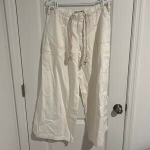 We The Free Crvy High Waisted Braided Tie Belt Wide Leg Pants White Womens Small